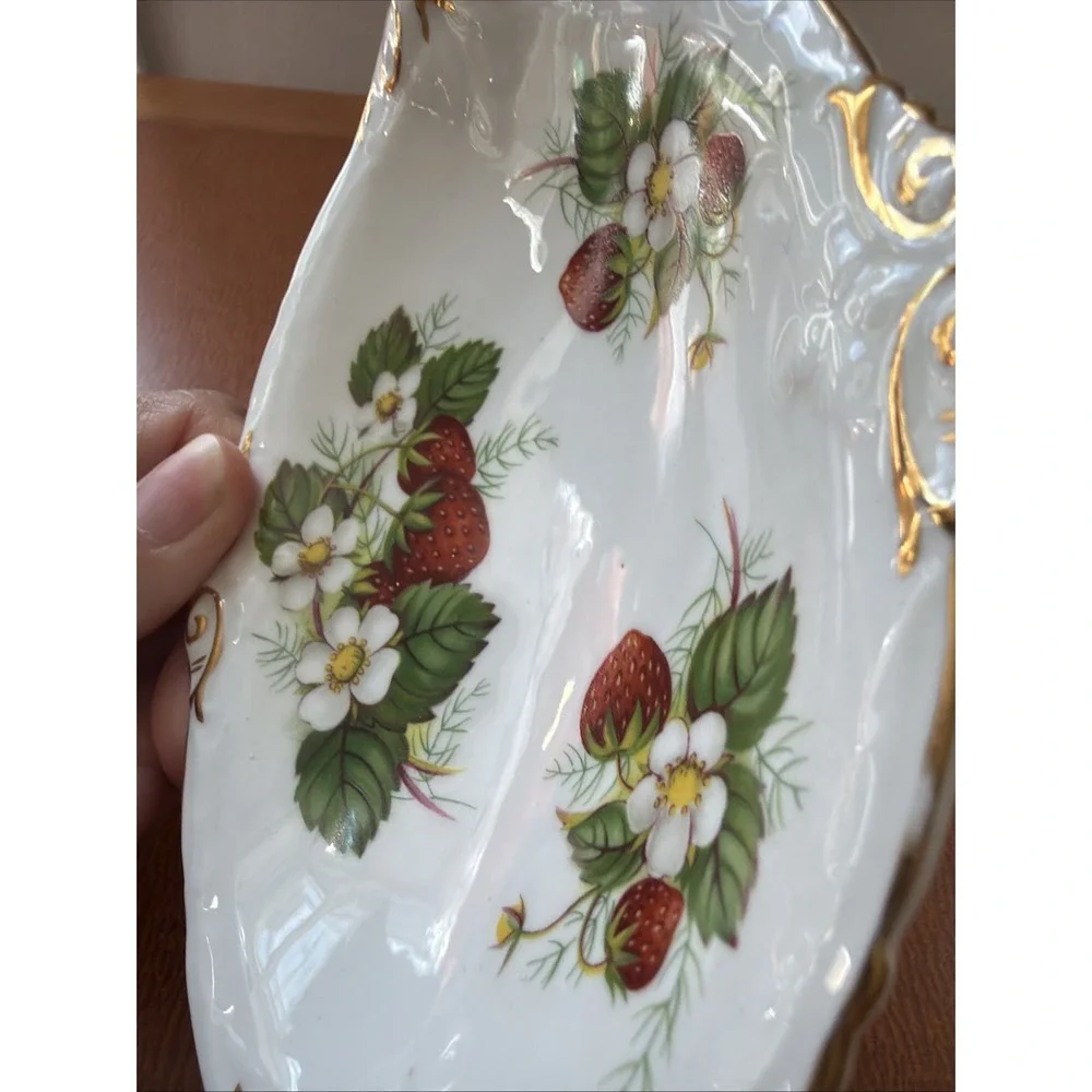 Vintage Hammersley & Co England Bone China Strawberry Ripe Bon Bon Trinket Tray